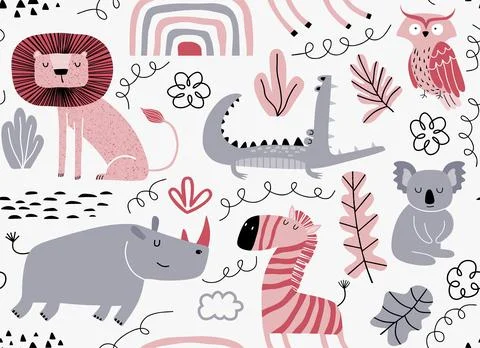 Vector seamless pattern with cute animal. イラスト素材