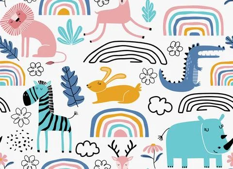 Vector seamless pattern with cute animal. Illustrazione stock