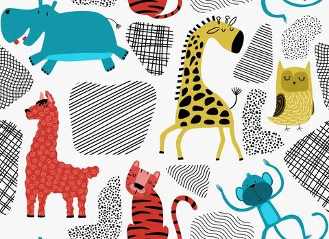 Vector seamless pattern with cute animal. Stock Illustration