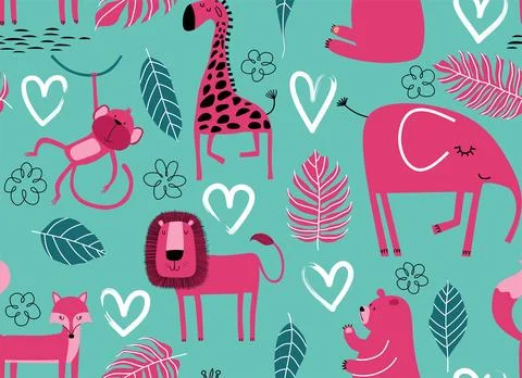 Vector seamless pattern with cute animal. Stock Illustration