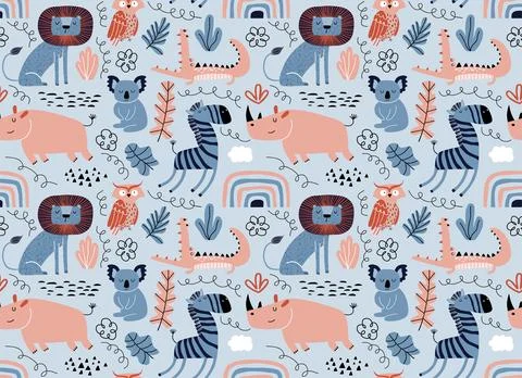 Vector seamless pattern with cute animal. Illustrazione stock