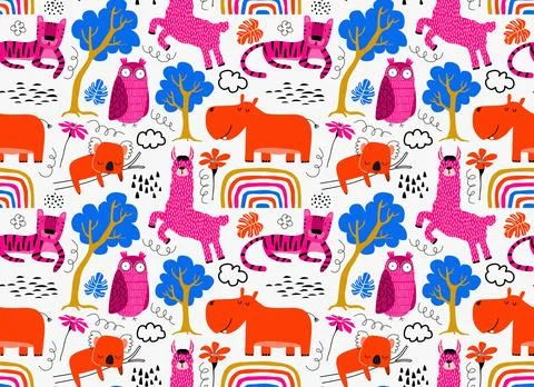 Vector seamless pattern with cute animal. Illustrazione stock