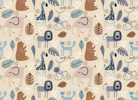 Vector seamless pattern with cute animal. 스톡 일러스트