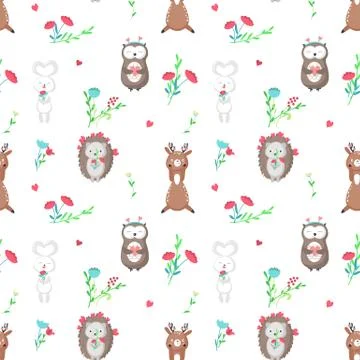 Vector seamless pattern with cute animals in love Illustrazione stock