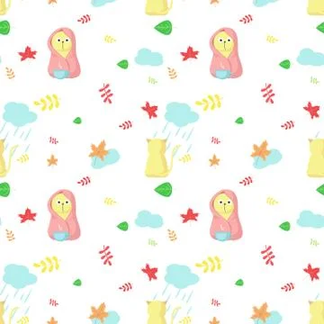 Vector seamless pattern with cute autumn cats Stock Illustration