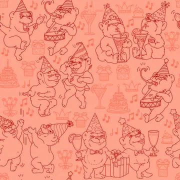 Vector Seamless pattern with cute bears in party hats. Stock-Illustration