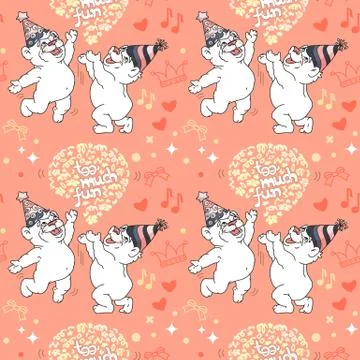 Vector Seamless pattern with cute bears in party hats. Stock Illustration