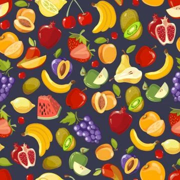 Vector seamless pattern with cute bright summer fruits Stock Illustration