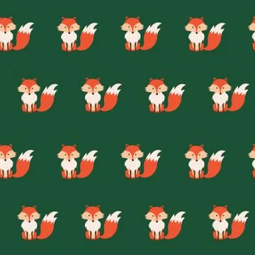 Vector seamless pattern with cute cartoon foxes. Stock Illustration