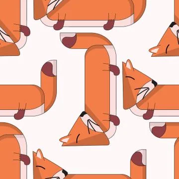 Vector seamless pattern with cute cartoon foxes. Stock Illustration