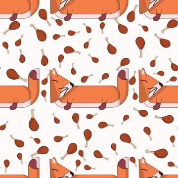 Vector seamless pattern with cute cartoon foxes in a raw and meat 스톡 일러스트