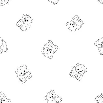 Vector seamless pattern of cute cartoon little kid polar bear cubs, they stan Illustrazione stock