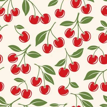 Vector Seamless Pattern with Cute Cartoon Silhouette Cutout Cherry. Single, Pair Stockillustratie
