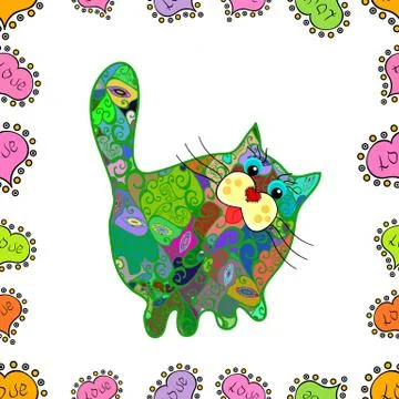 Vector. Seamless pattern cute cat pattern in cartoon style. Color in the image: Illustrazione stock