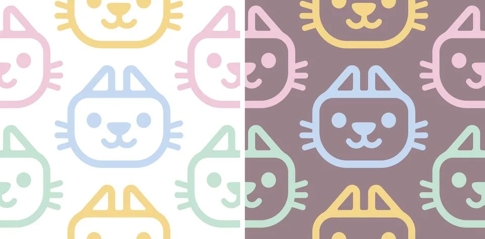 Vector seamless pattern of cute cat in trendy 2026 colors. Geometric flat c.. Stock Illustration
