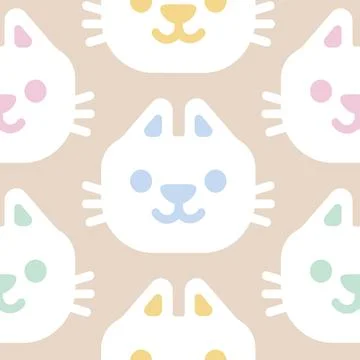 Vector seamless pattern of cute cat in trendy 2026 colors. Geometric flat c.. Stock Illustration