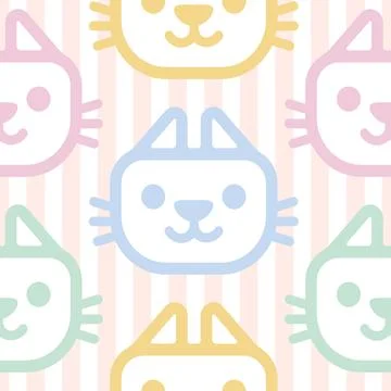 Vector seamless pattern of cute cat in trendy 2026 colors. Geometric flat c.. Stock Illustration