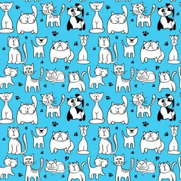 Vector seamless pattern with cute cats イラスト素材