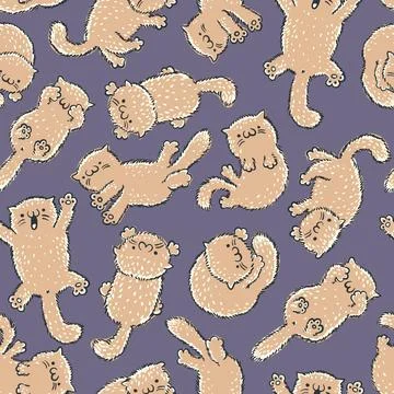 Vector seamless pattern with cute cats in kawaii style. Vector pattern with.. Illustrazione stock