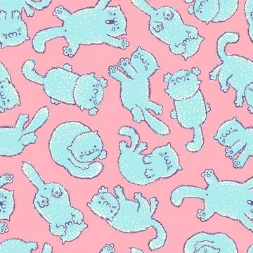 Vector seamless pattern with cute cats in kawaii style. Vector pattern with.. Stock Illustration