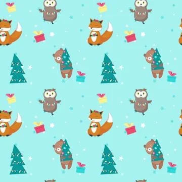 Vector seamless pattern with cute Christmas animals Illustrazione stock
