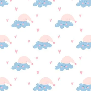 Vector seamless pattern with cute cloud and heart 스톡 일러스트