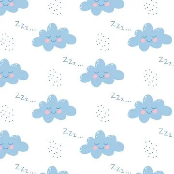 Vector seamless pattern with cute cloud. Stockillustratie