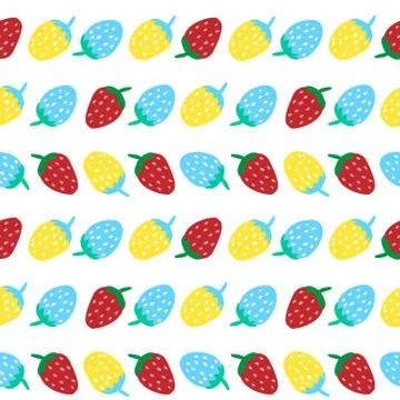 Vector seamless pattern of cute colorful strawberry in rows. Ilustração Stock