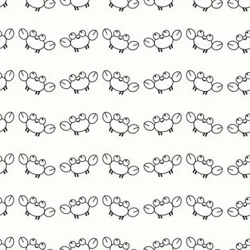 Vector seamless pattern cute crab Doodle Stock Illustration
