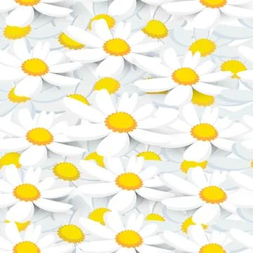Vector seamless pattern with cute daisies background. Creative floral print. Stock Illustration