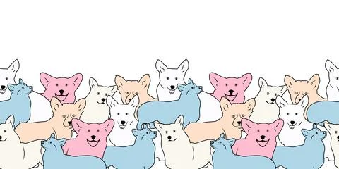 Vector seamless pattern with cute dogs. Beautiful colorful dog  background an Stock Illustration