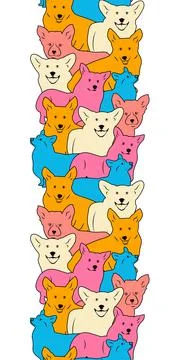 Vector seamless pattern with cute dogs. Vertical border seamless pattern back イラスト素材