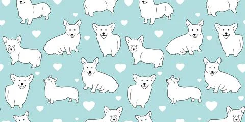 Vector seamless pattern with cute dogs on pastel blue Stock Illustration