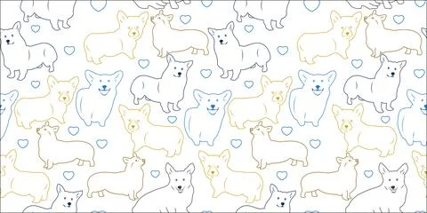 Vector seamless pattern with cute dogs. Light color line arts. Stock-Illustration
