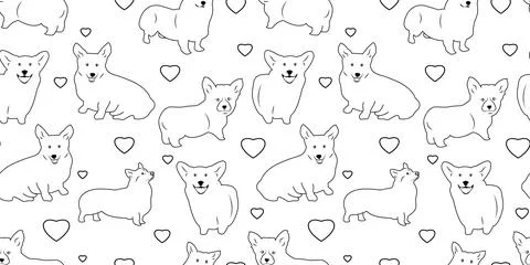 Vector seamless pattern with cute dogs. Black and white. Stock-Illustration