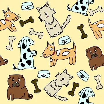 Vector seamless pattern with cute dogs on beige. Animal pattern for kids textile Stock Illustration