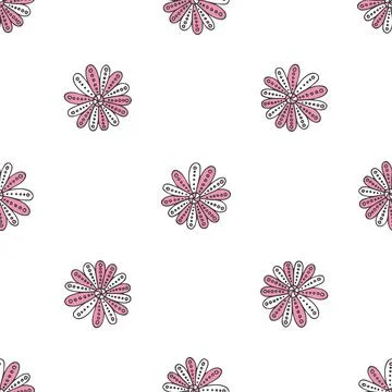 Vector seamless pattern with cute doodle abstract flowers on white background Illustrazione stock