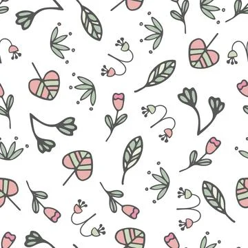 Vector seamless pattern with cute doodle abstract flowers on white background Stock Illustration