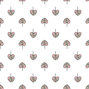 Vector seamless pattern with cute doodle abstract leaf on white background Illustrazione stock