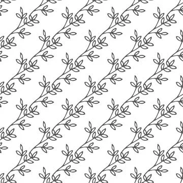 Vector seamless pattern with cute doodle abstract branch on white background Stock Illustration