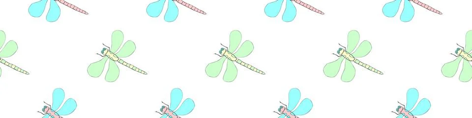 Vector seamless pattern of cute dragonflies in Doodle style. Glade, forest ed Illustrazione stock
