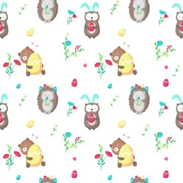 Vector seamless pattern with cute Easter animals Illustrazione stock