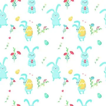 Vector seamless pattern with cute Easter rabbits 스톡 일러스트