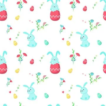 Vector seamless pattern with cute Easter rabbits Stock Illustration
