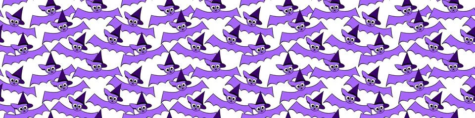 Vector seamless pattern with cute flying bats in witch hats. Halloween textur Illustrazione stock