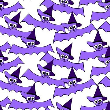 Vector seamless pattern with cute flying bats in witch hats. Halloween textur Illustrazione stock
