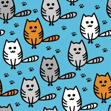 Vector seamless pattern with cute funny kittens Stock Illustration