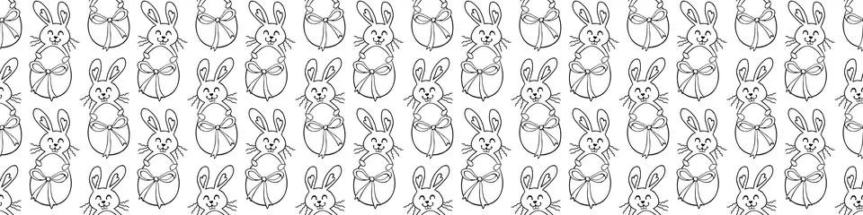 Vector seamless pattern with cute funny contoured easter bunnies with egg. Sp イラスト素材