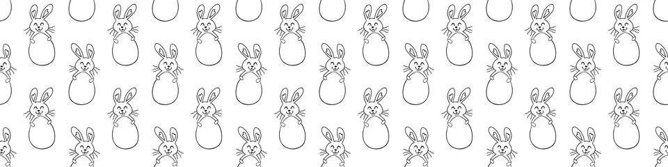 Vector seamless pattern with cute funny contoured easter bunnies with egg sha 스톡 일러스트