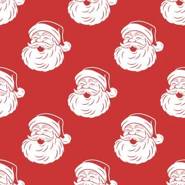 Vector Seamless Pattern with Cute Funny Smiling Santa Claus Head. Design Illustrazione stock
